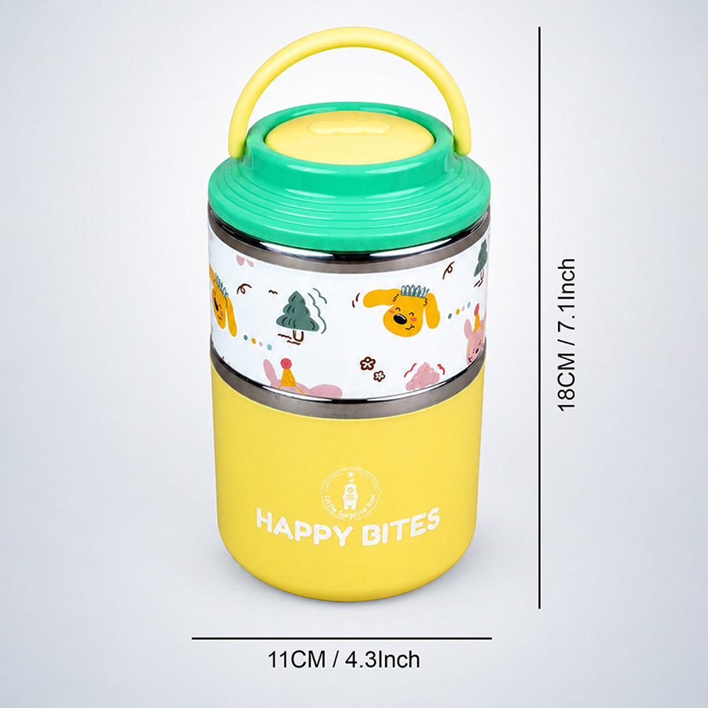Party Dogs Happy Bites Double Decker Stainless Steel Lunch Box