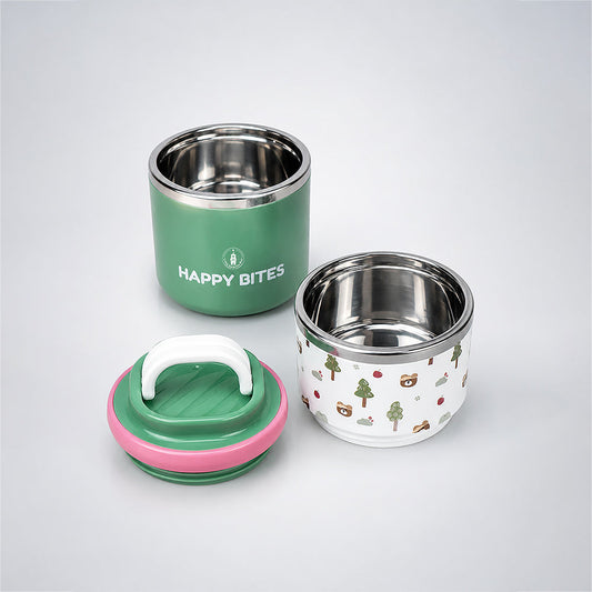 Forest Bear Happy Bites Double Decker Stainless Steel Lunch Box