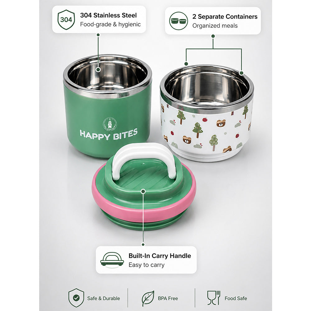 Forest Bear Happy Bites Double Decker Stainless Steel Lunch Box