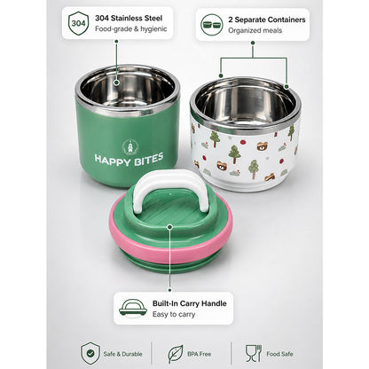 Forest Bear Happy Bites Double Decker Stainless Steel Lunch Box