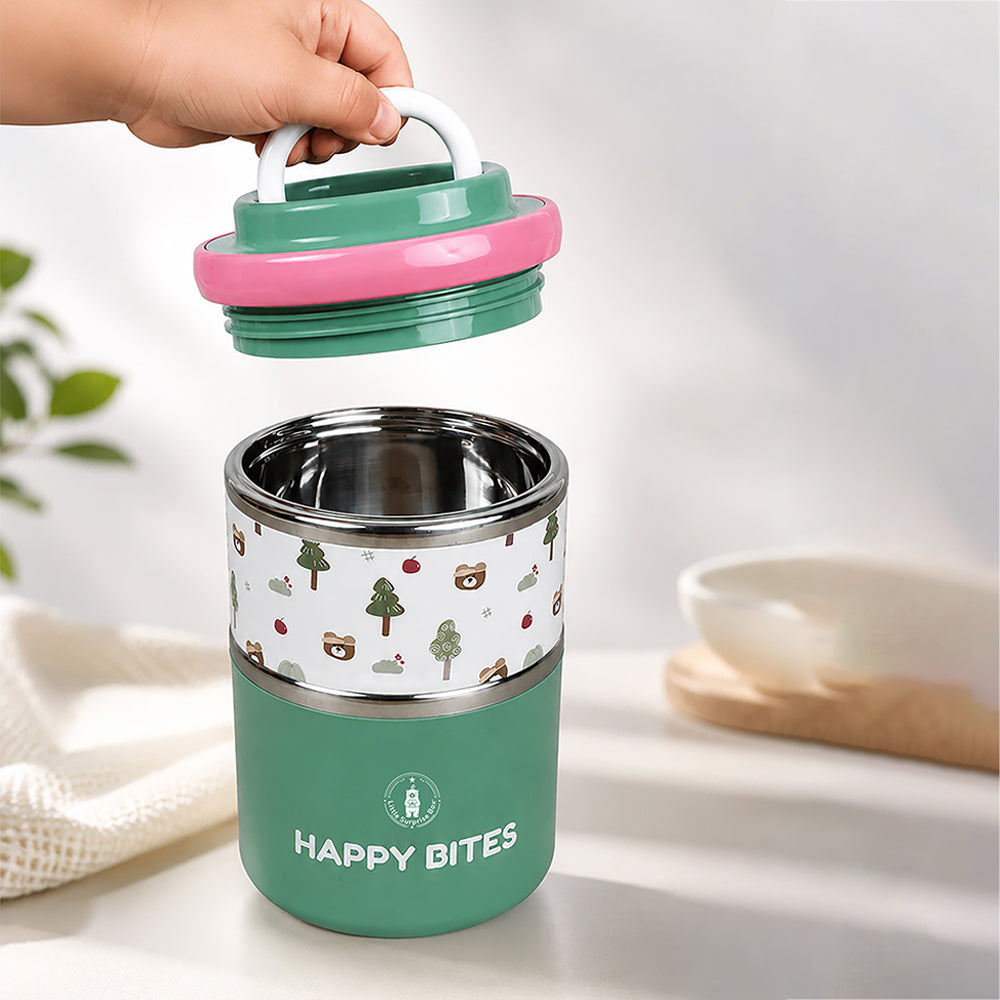 Forest Bear Happy Bites Double Decker Stainless Steel Lunch Box