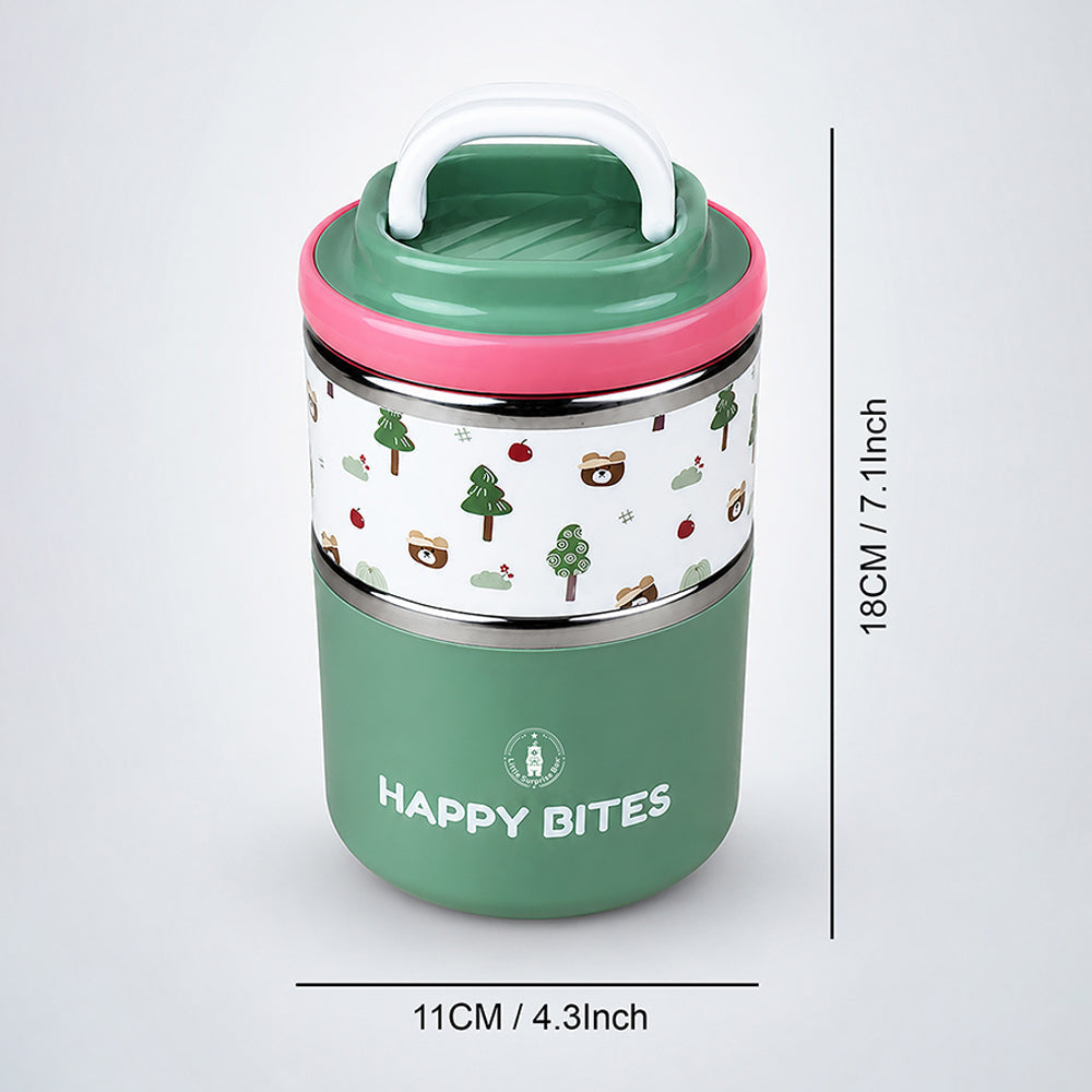 Forest Bear Happy Bites Double Decker Stainless Steel Lunch Box