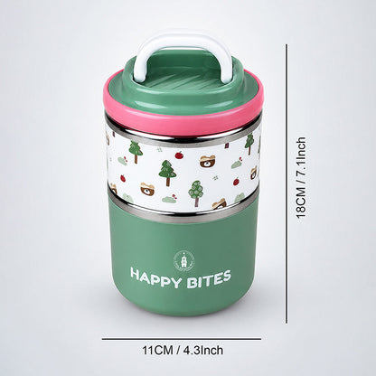 Forest Bear Happy Bites Double Decker Stainless Steel Lunch Box