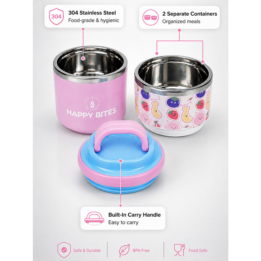 Fruity Happy Bites Double Decker Stainless Steel Lunch Box