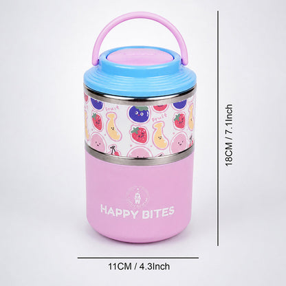 Fruity Happy Bites Double Decker Stainless Steel Lunch Box