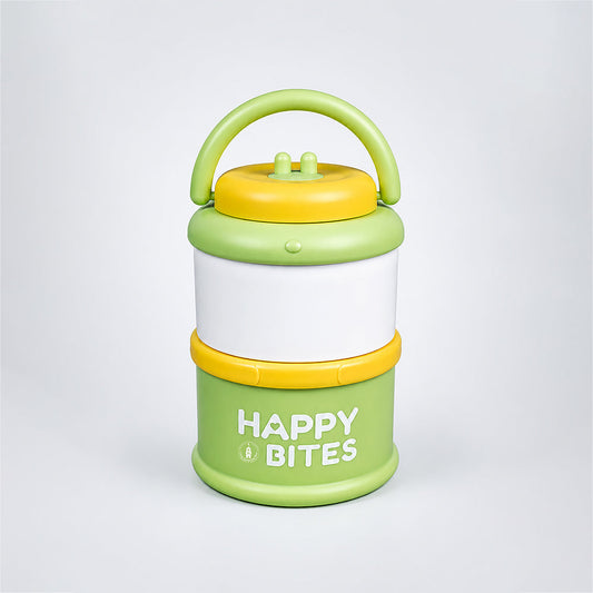 Green Happy Bites Double Decker Stainless Steel Lunch Box