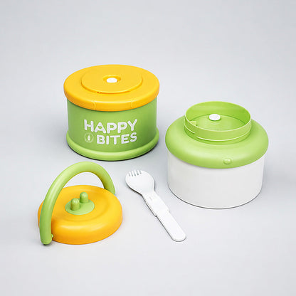 Green Happy Bites Double Decker Stainless Steel Lunch Box