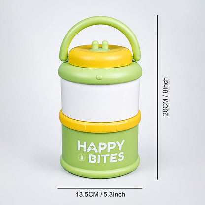Green Happy Bites Double Decker Stainless Steel Lunch Box
