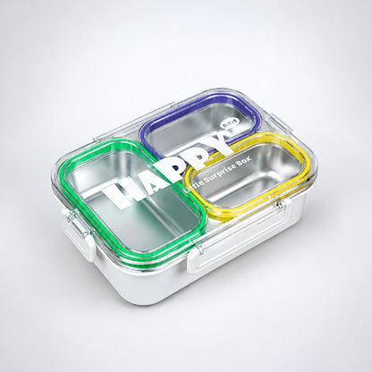 Green, Purple & Yellow Transparent Lid Happy Bites Lunch Box