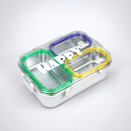 Green, Purple & Yellow Transparent Lid Happy Bites Lunch Box