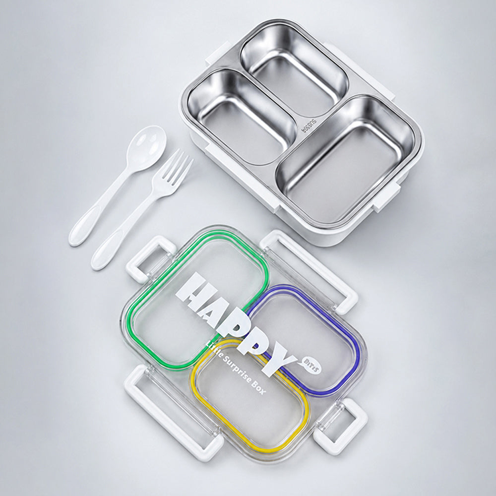 Green, Purple & Yellow Transparent Lid Happy Bites Lunch Box