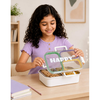Green, Purple & Yellow Transparent Lid Happy Bites Lunch Box