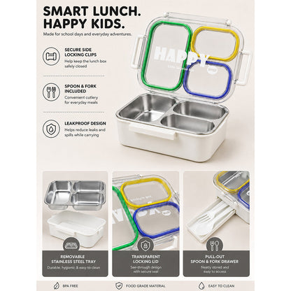 Green, Purple & Yellow Transparent Lid Happy Bites Lunch Box