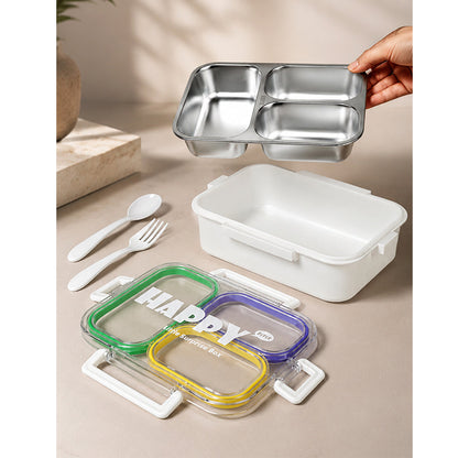 Green, Purple & Yellow Transparent Lid Happy Bites Lunch Box