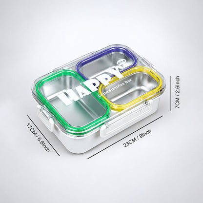 Green, Purple & Yellow Transparent Lid Happy Bites Lunch Box
