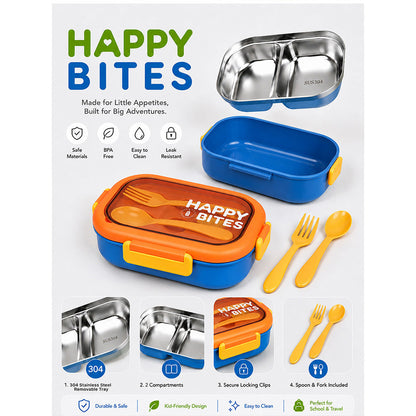 Orange Lid Happy Bites Bento Lunch Box