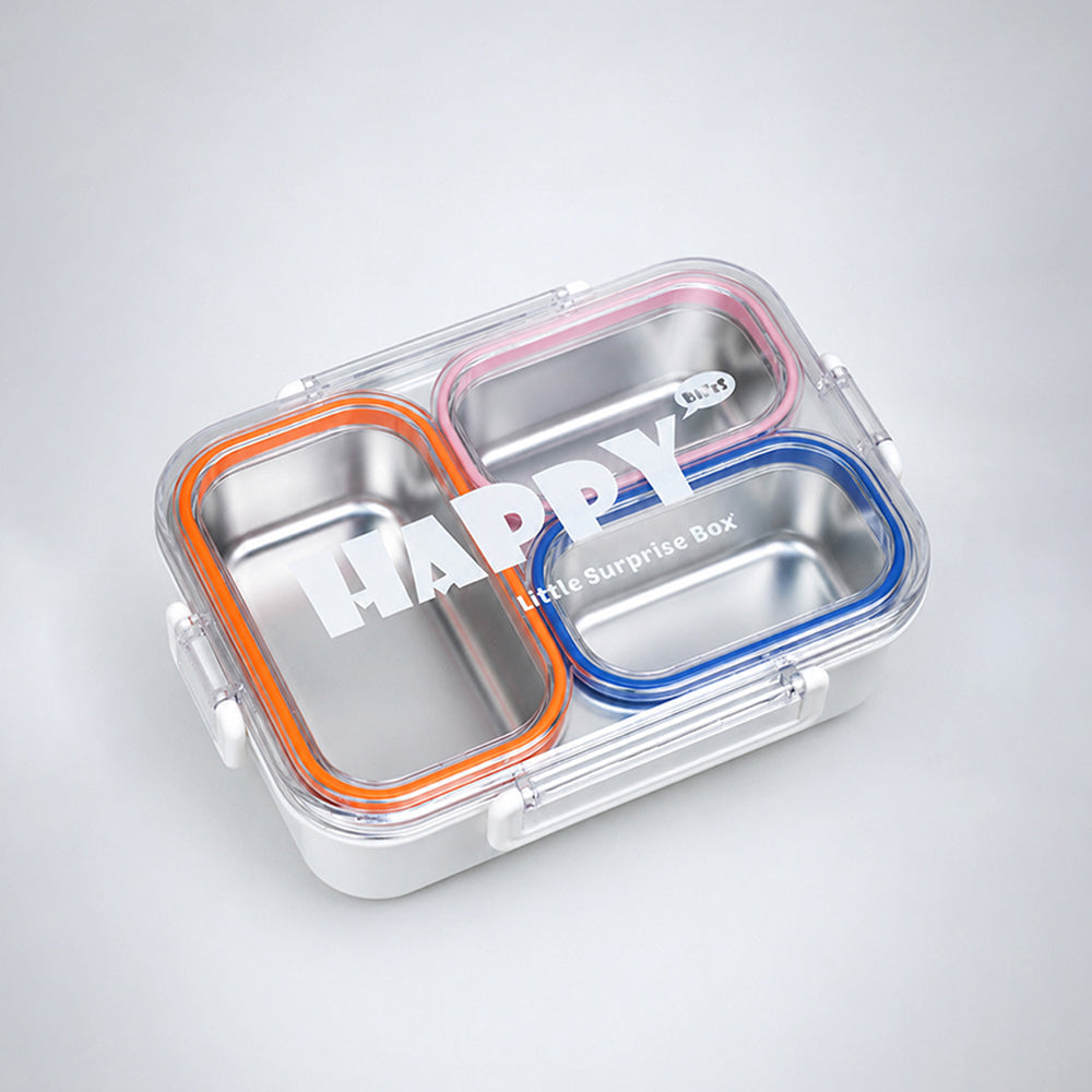Orange, Pink & Blue Transparent Lid Happy Bites Lunch Box