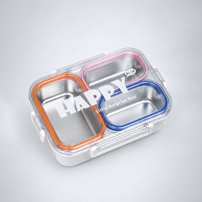 Orange, Pink & Blue Transparent Lid Happy Bites Lunch Box