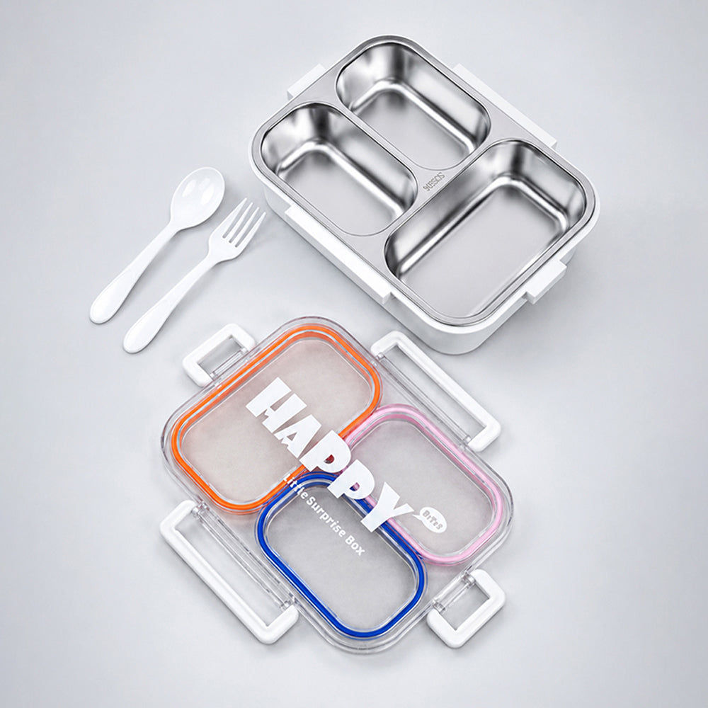 Orange, Pink & Blue Transparent Lid Happy Bites Lunch Box