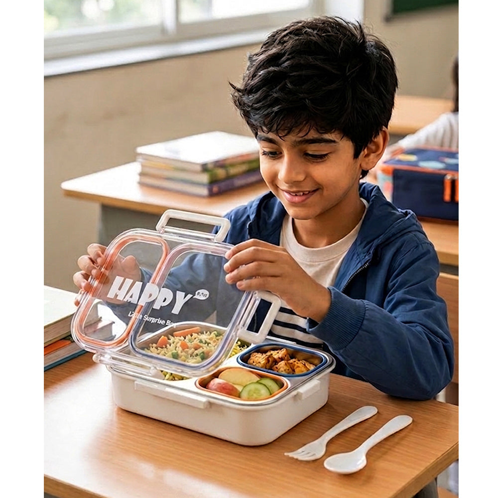 Orange, Pink & Blue Transparent Lid Happy Bites Lunch Box