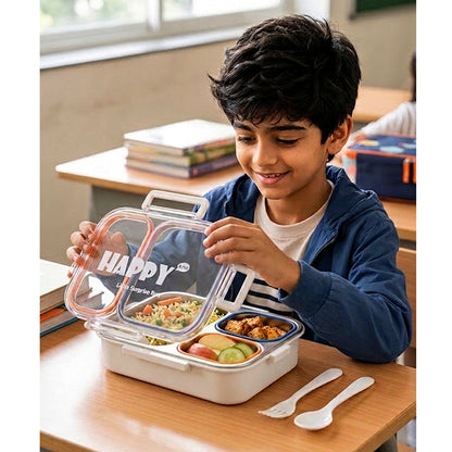 Orange, Pink & Blue Transparent Lid Happy Bites Lunch Box