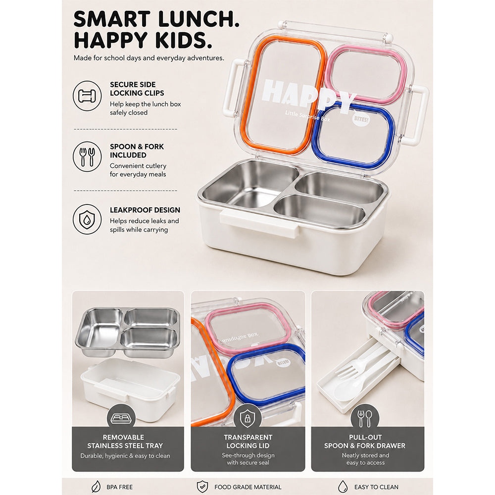 Orange, Pink & Blue Transparent Lid Happy Bites Lunch Box