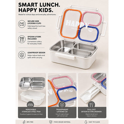 Orange, Pink & Blue Transparent Lid Happy Bites Lunch Box