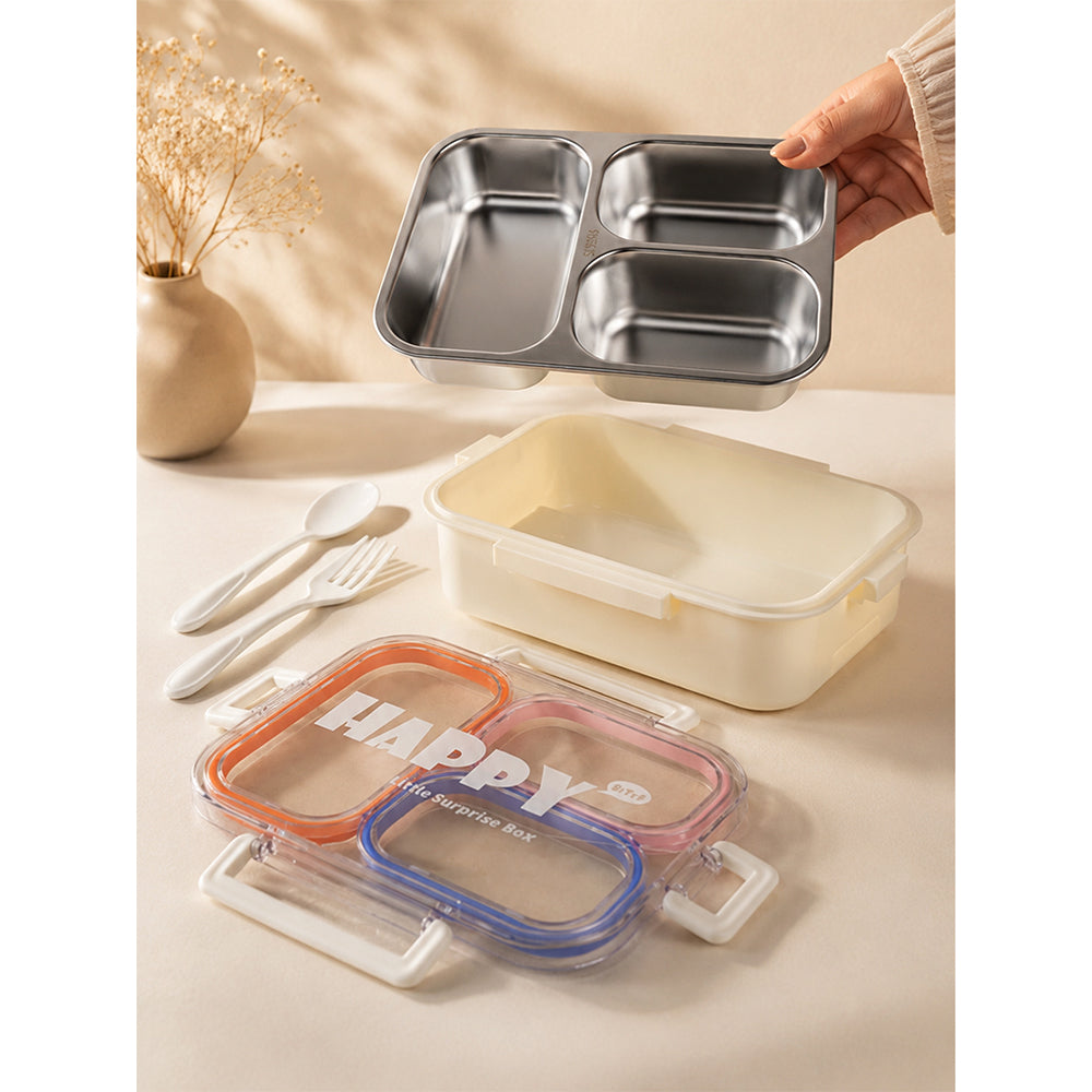 Orange, Pink & Blue Transparent Lid Happy Bites Lunch Box