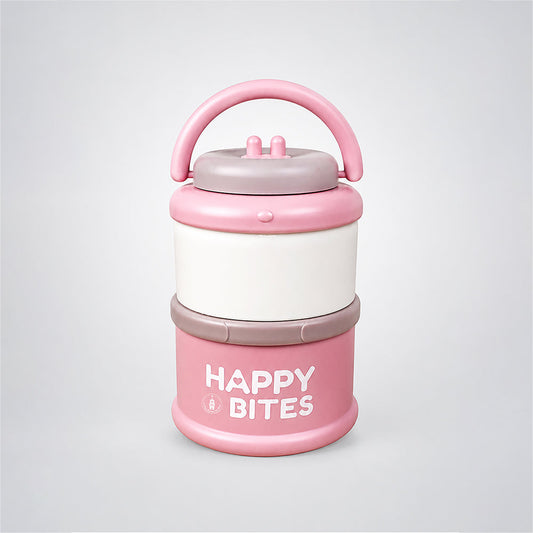Pink Happy Bites Double Decker Stainless Steel Lunch Box