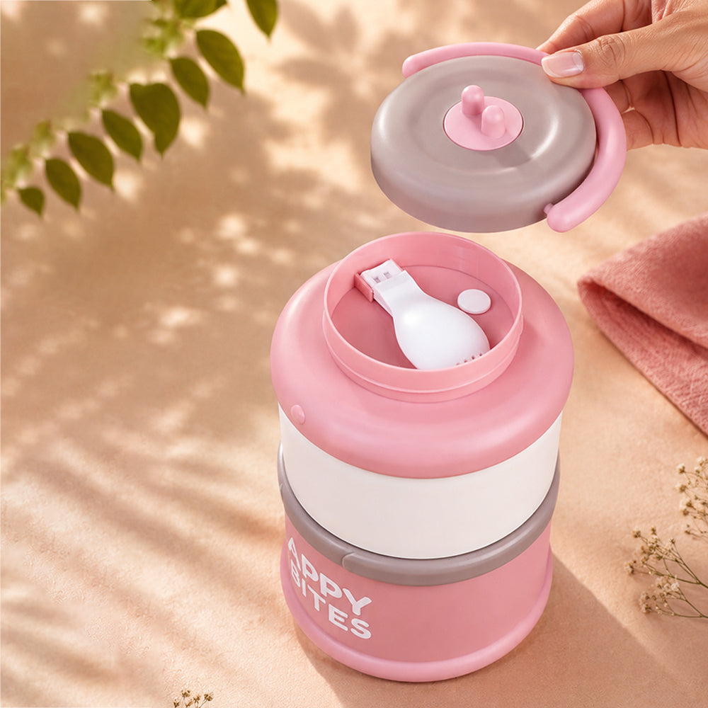Pink Happy Bites Double Decker Stainless Steel Lunch Box