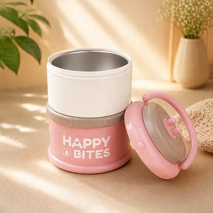 Pink Happy Bites Double Decker Stainless Steel Lunch Box
