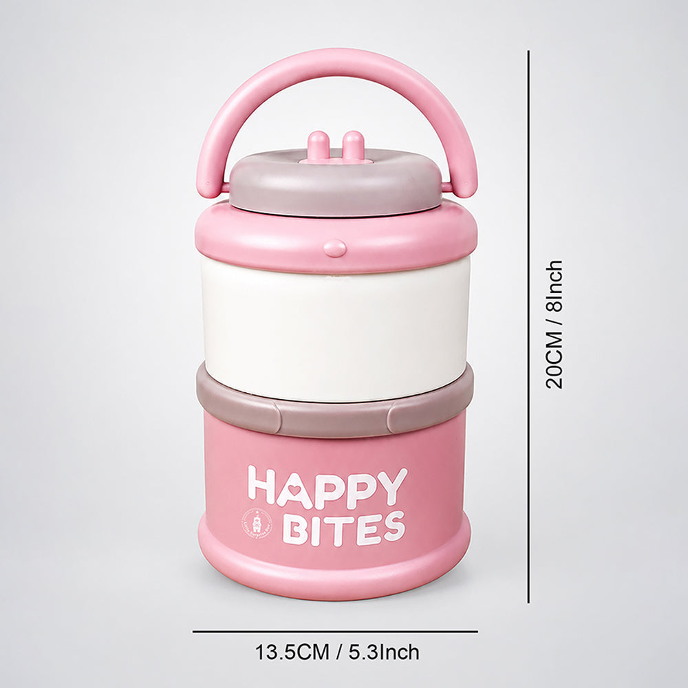 Pink Happy Bites Double Decker Stainless Steel Lunch Box