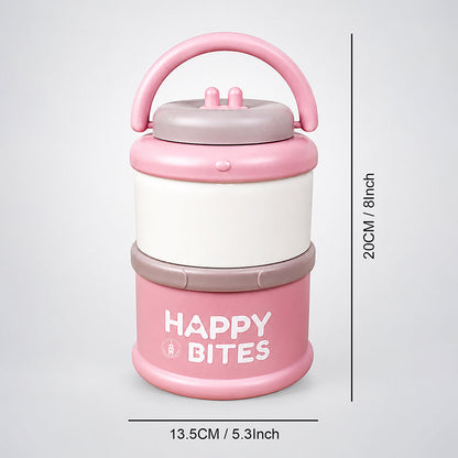 Pink Happy Bites Double Decker Stainless Steel Lunch Box