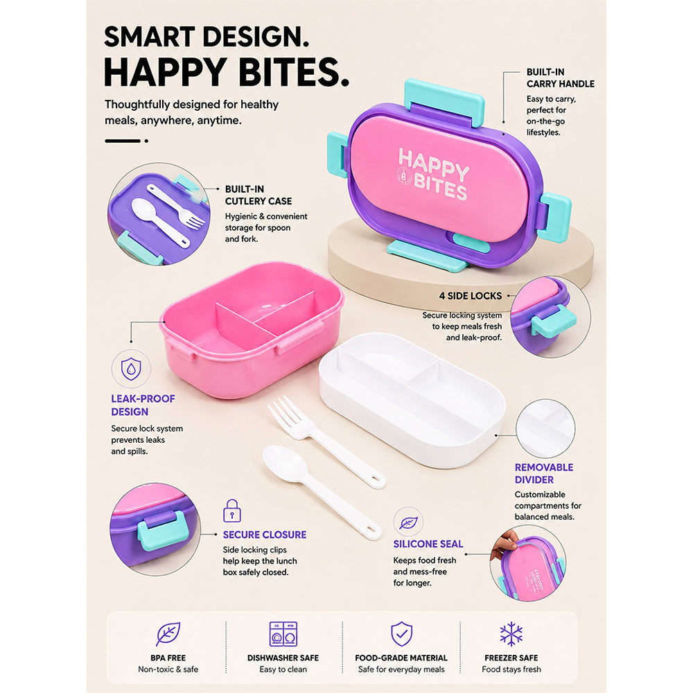 Pink Flap Happy Bites Bento Lunch Box