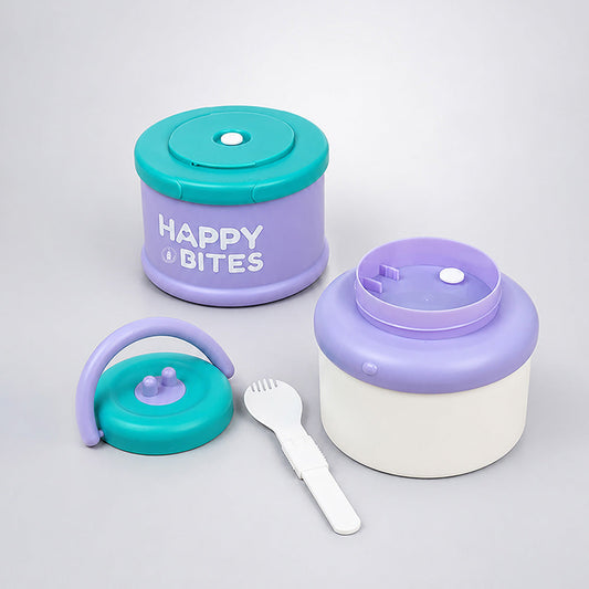 Purple Happy Bites Double Decker Stainless Steel Lunch Box