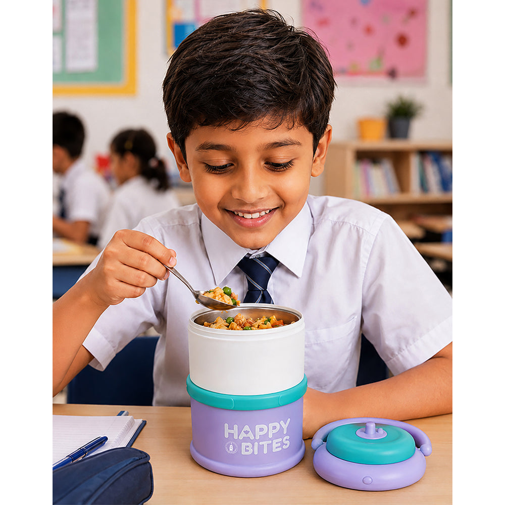 Purple Happy Bites Double Decker Stainless Steel Lunch Box
