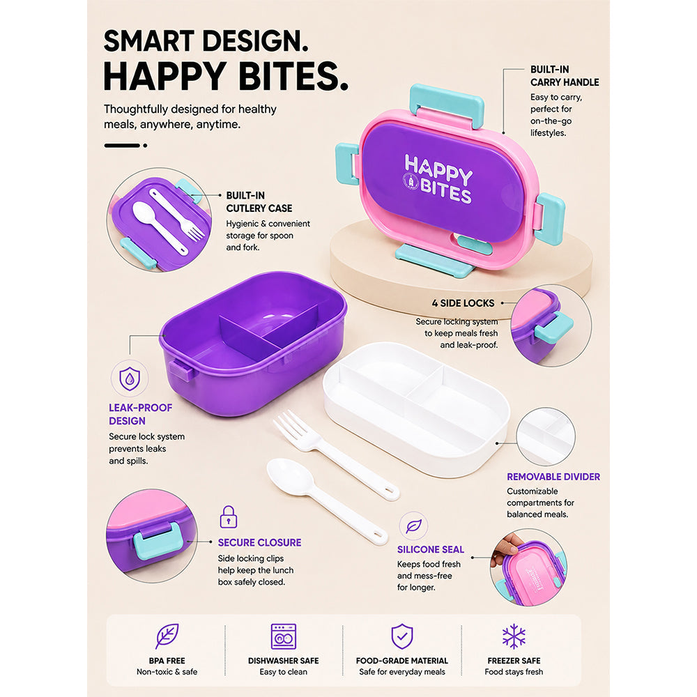 Purple Flap Happy Bites Bento Lunch Box