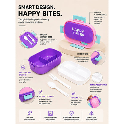 Purple Flap Happy Bites Bento Lunch Box
