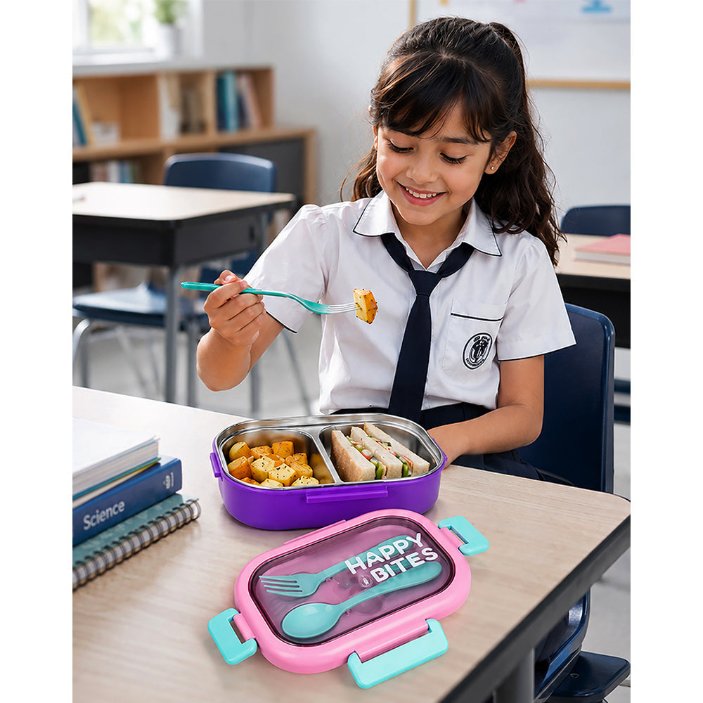 Purple Lid Happy Bites Bento Lunch Box