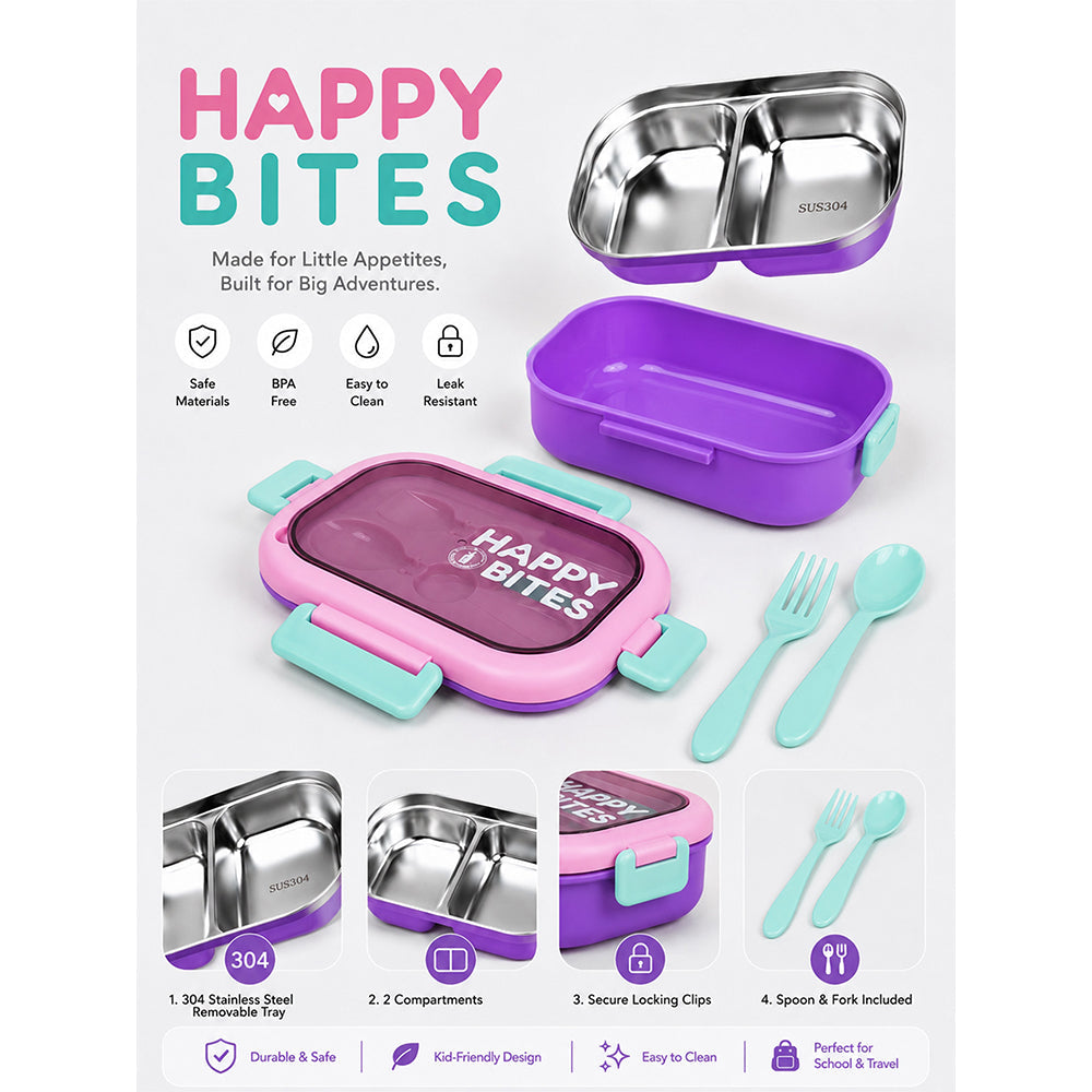 Purple Lid Happy Bites Bento Lunch Box