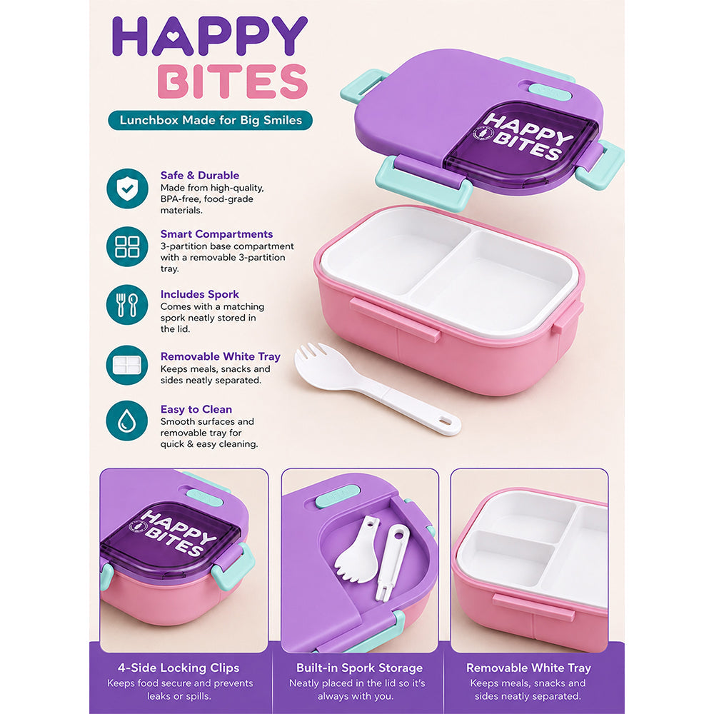 Purple Window Color-block, Happy Bites Bento Lunch Box