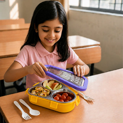 Yellow & Purple Triangle Happy Bites Lunch Box