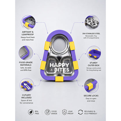 Yellow & Purple Triangle Happy Bites Lunch Box