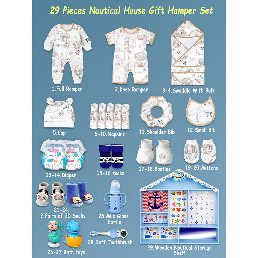 Newborn Baby Boy Wooden Nautical House Gift Hamper (0-12 months) - Little Surprise Box