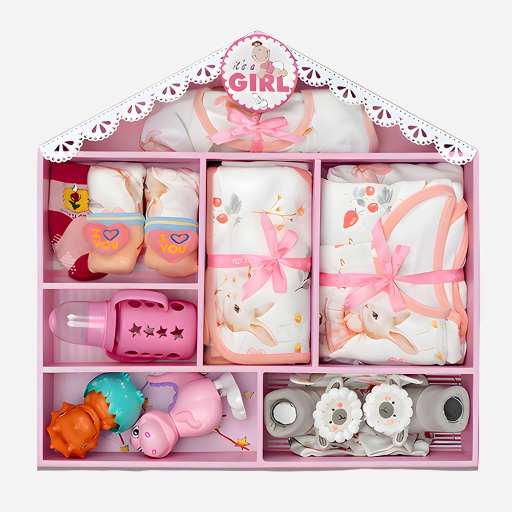 Newborn Baby Girl Wooden Dollhouse Gift Hamper (0-12 months) - Little Surprise Box