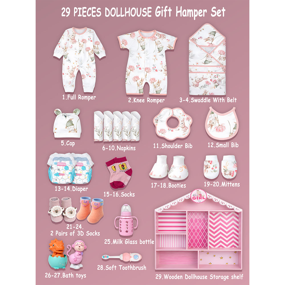 Newborn Baby Girl Wooden Dollhouse Gift Hamper (0-12 months) - Little Surprise Box