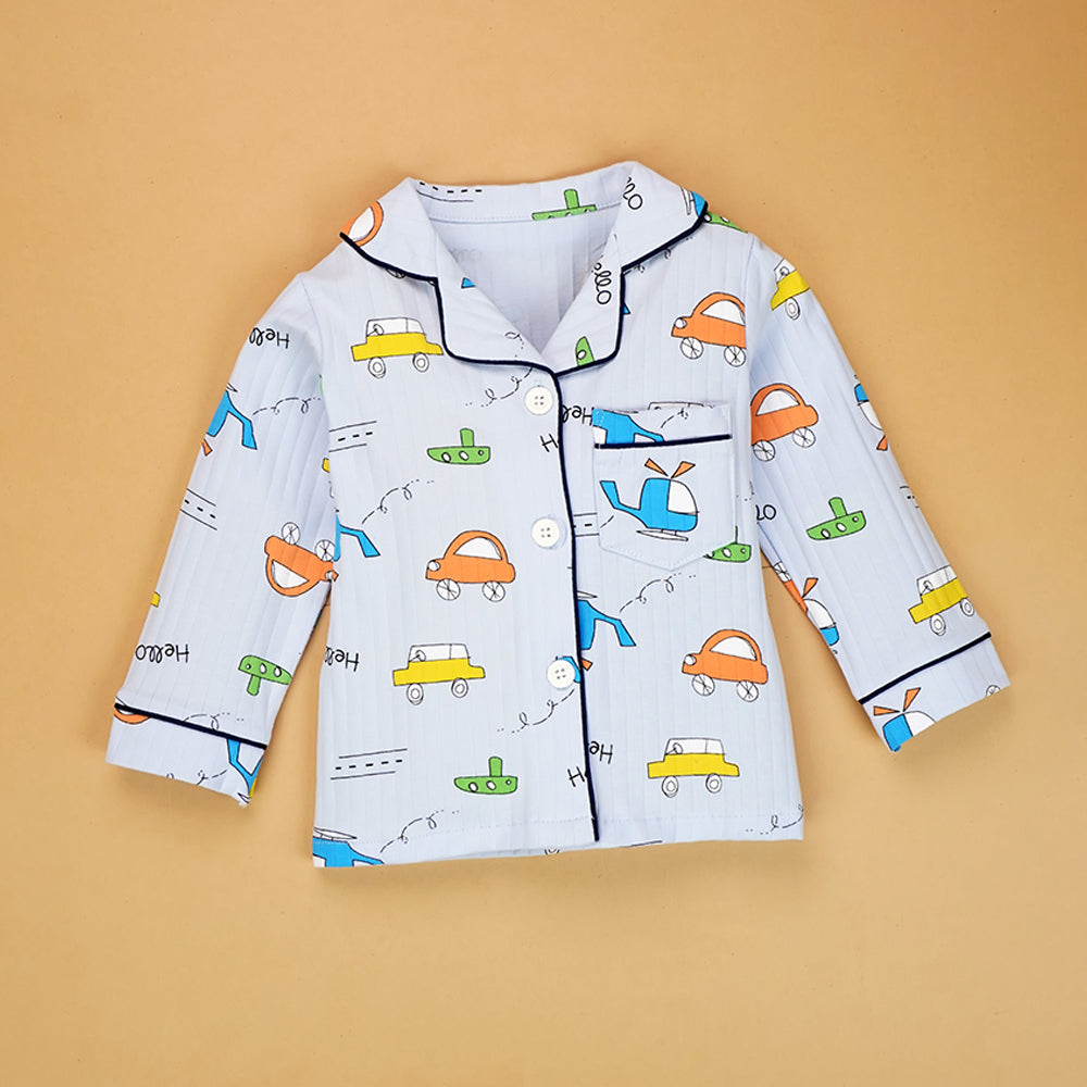 Blue Car & Plane print soft cotton Kids nightsuit - Little Surprise Box