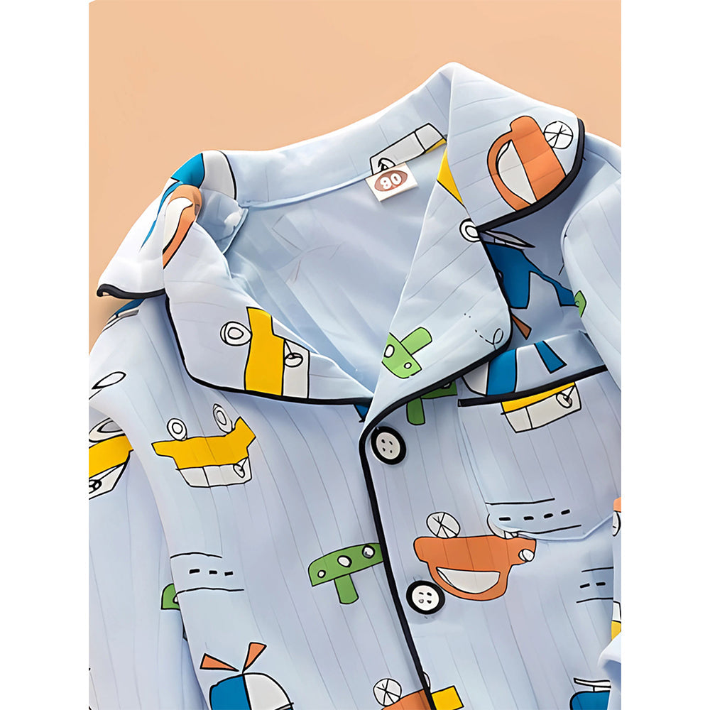 Blue Car & Plane print soft cotton Kids nightsuit - Little Surprise Box