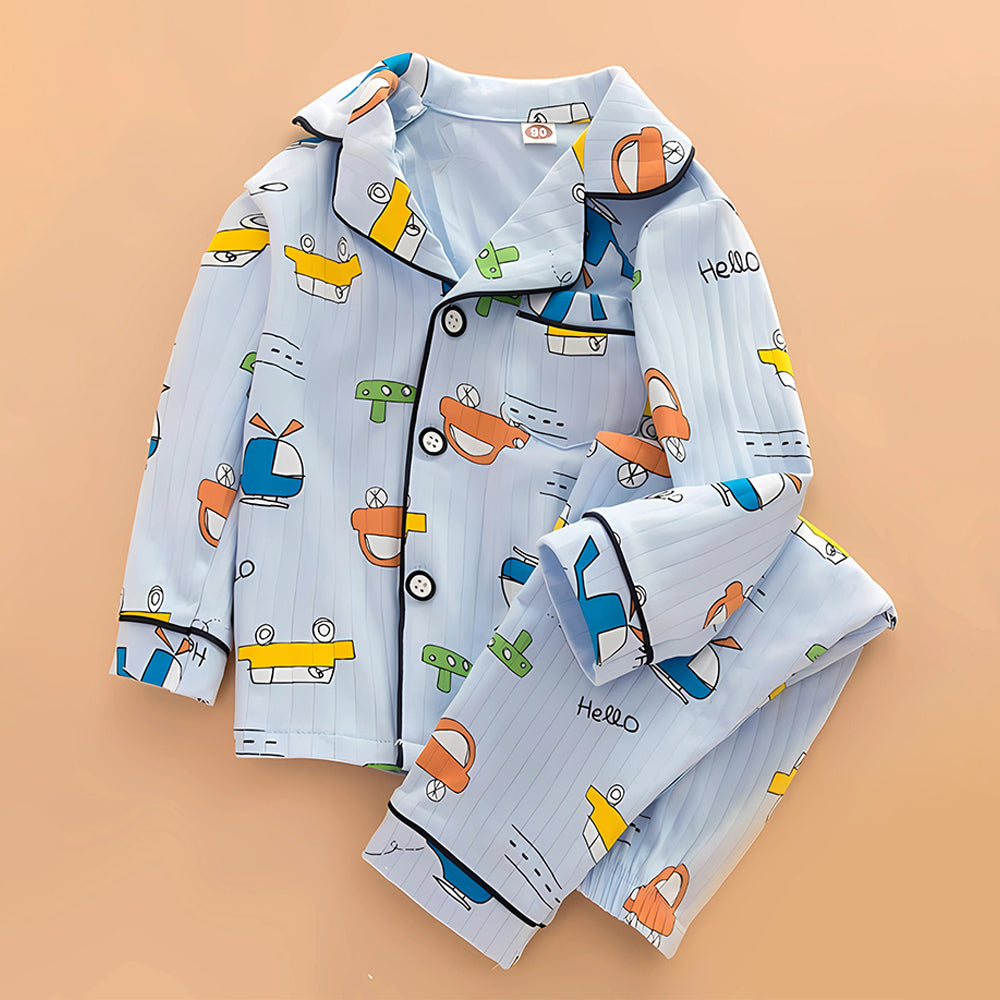 Blue Car & Plane print soft cotton Kids nightsuit - Little Surprise Box