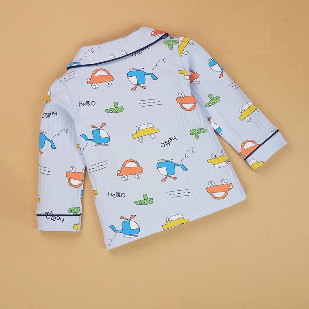 Blue Car & Plane print soft cotton Kids nightsuit - Little Surprise Box